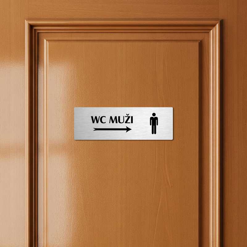 WC muži vpravo, 240x79mm, stříbrná popiska s dvojtým rámečkem